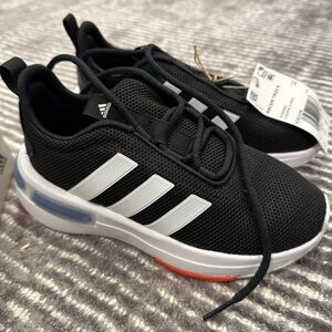 Adidas Kids Black Sneakers with White Stripes